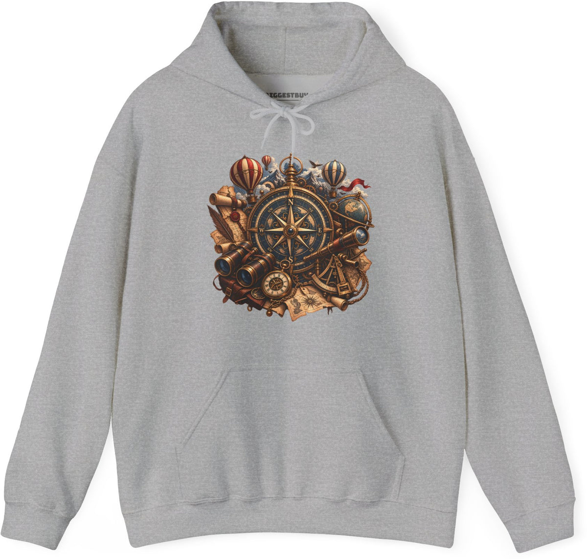 Navigatin Nostalgia - Pullover Hoodie in Sport Grey, front view
