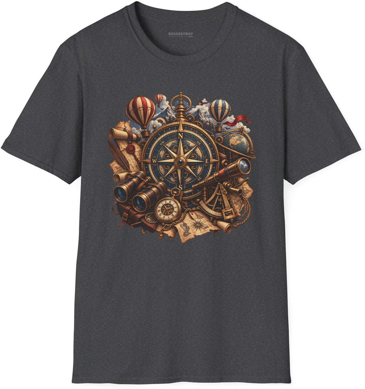 Navigatin Nostalgia - Softstyle T-Shirt in Dark Heather, front view