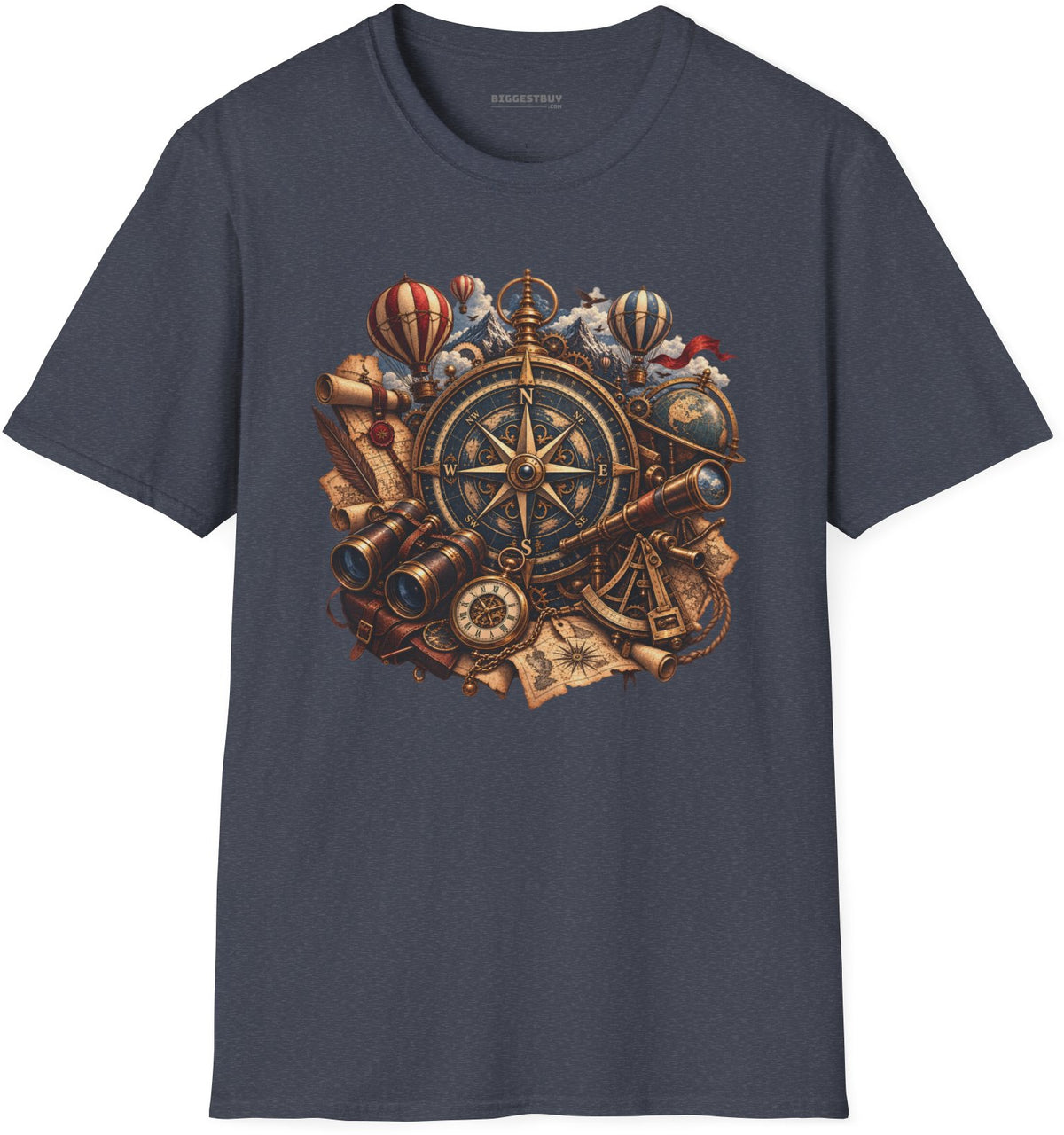 Navigatin Nostalgia - Softstyle T-Shirt in Heather Navy, front view