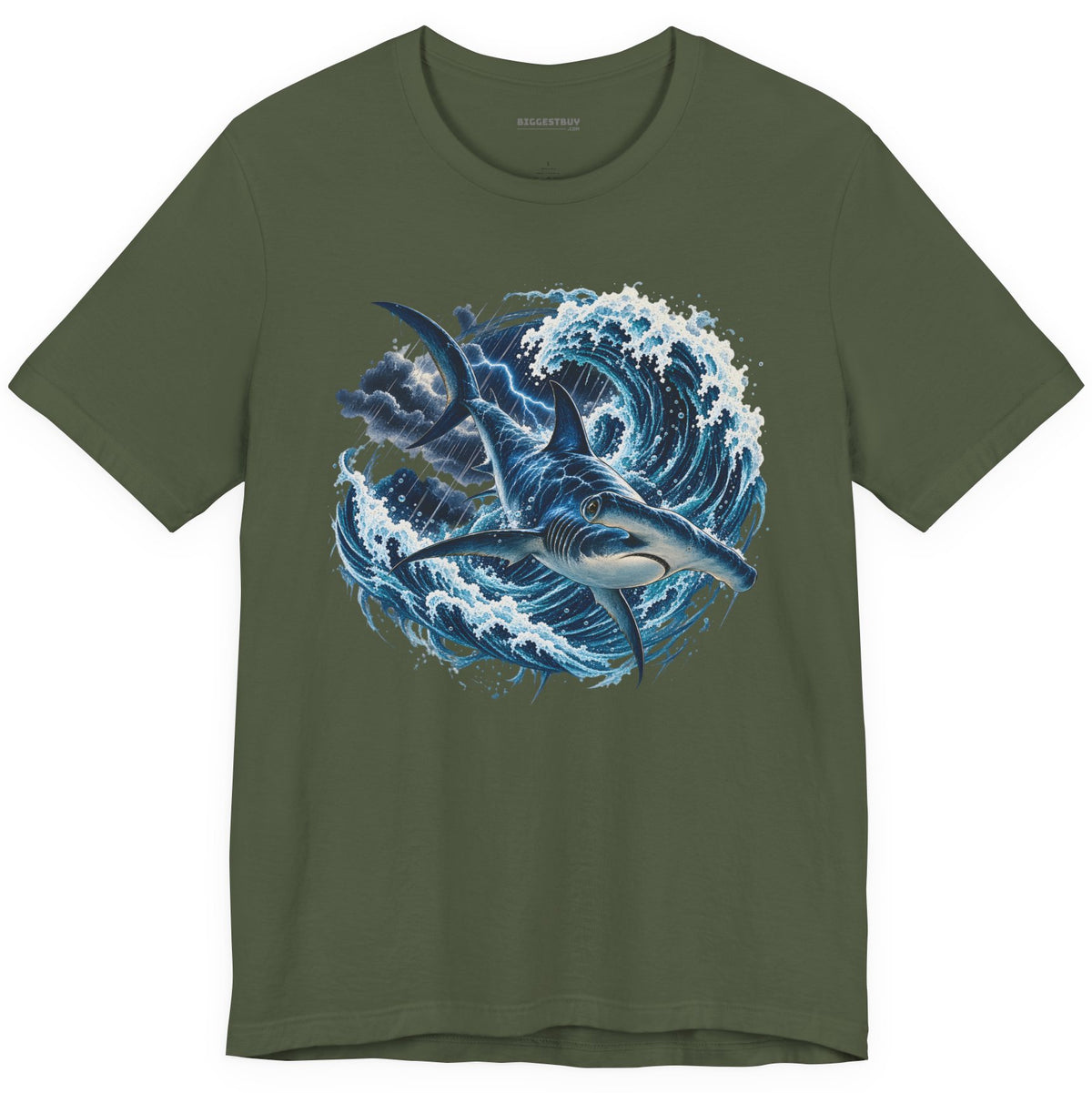 Oceanic Roar - Classic Jersey Tee in Military Green, front view