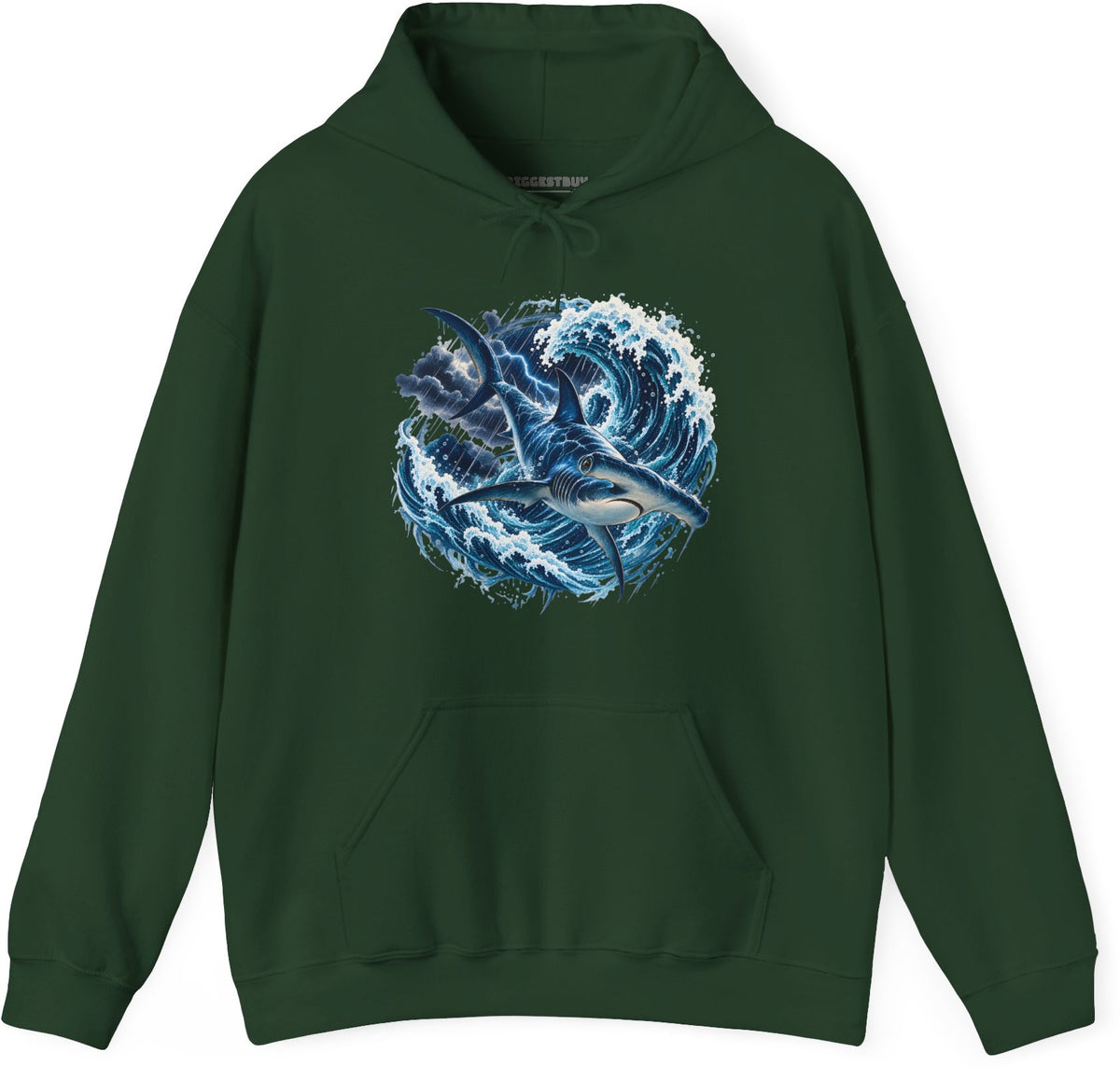 Oceanic Roar - Pullover Hoodie in Forest Green, front view