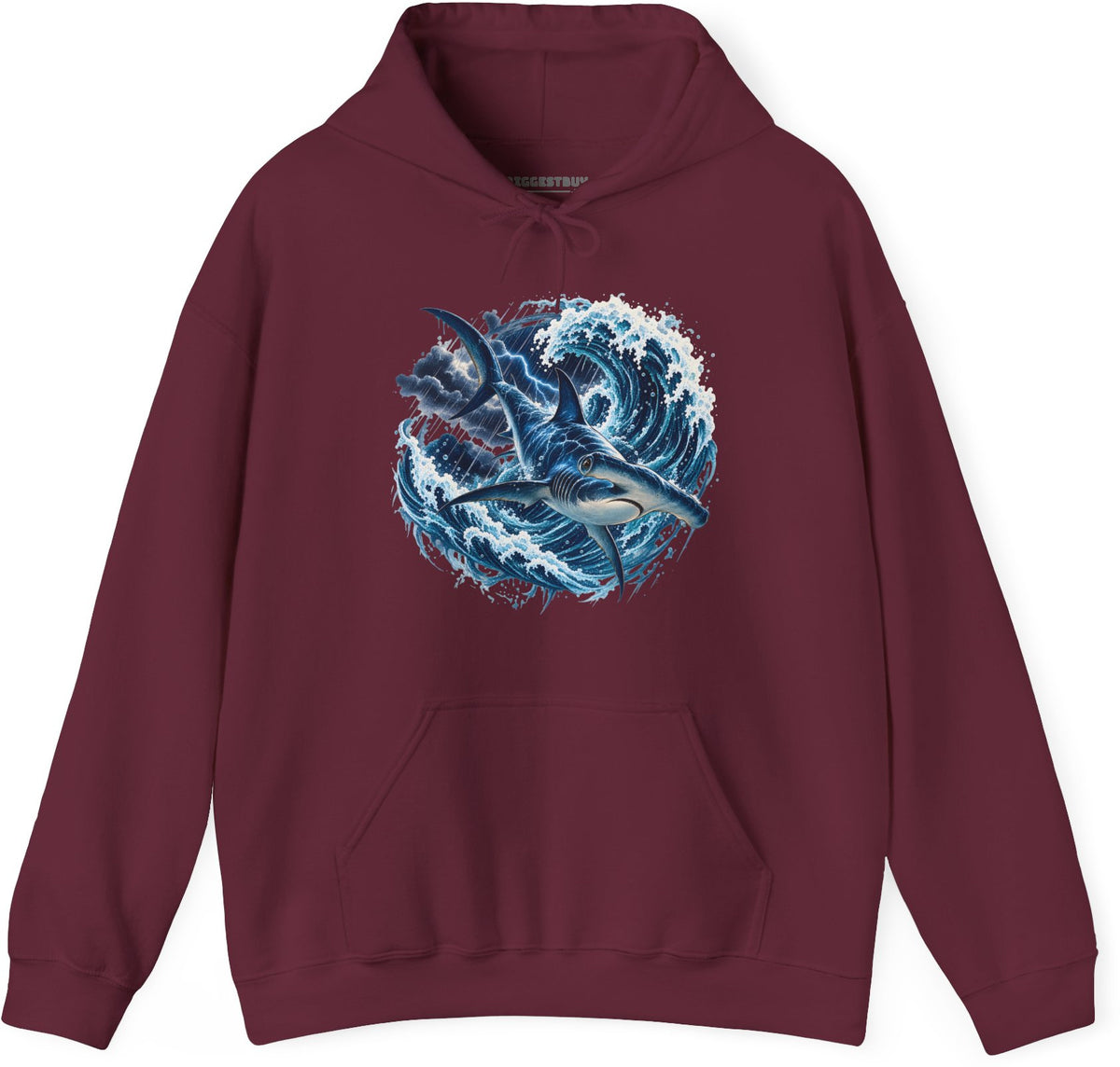 Oceanic Roar - Pullover Hoodie in Maroon, front view