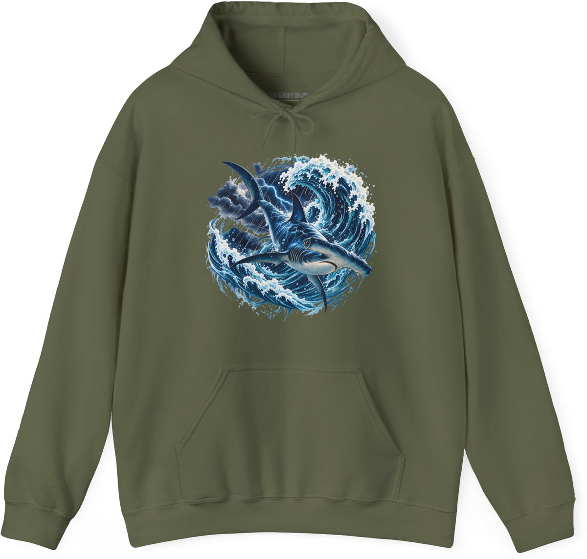 Oceanic Roar - Pullover Hoodie in Military Green, front view