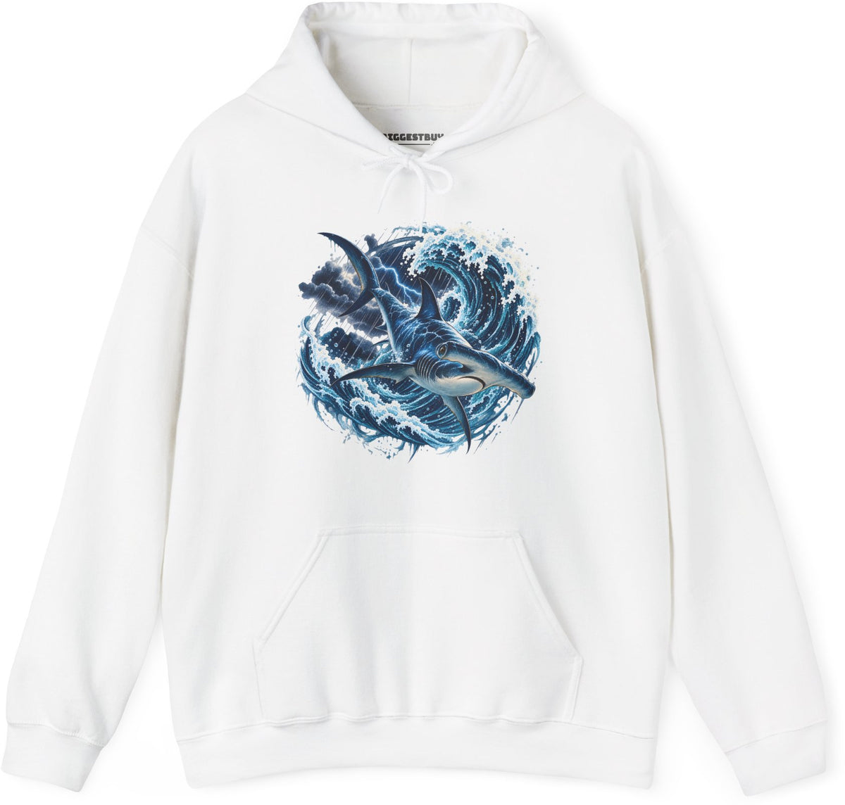 Oceanic Roar - Pullover Hoodie in White, front view