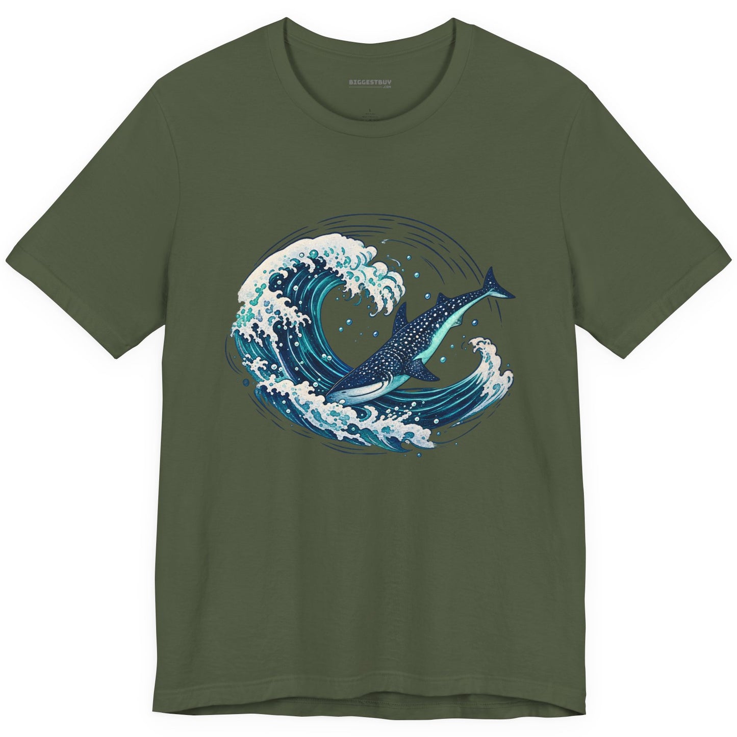 Oceans Splash - Classic Jersey Tee in Military Green, front view