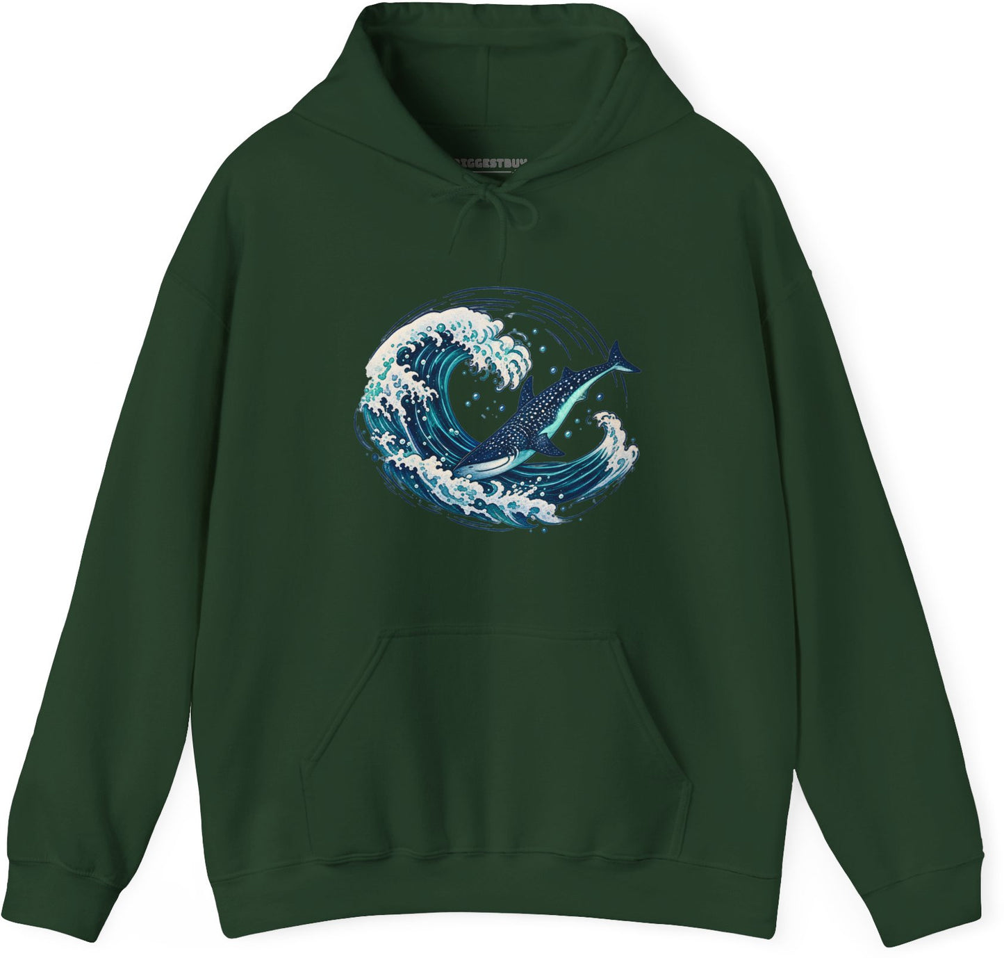 Oceans Splash - Pullover Hoodie in Forest Green, front view