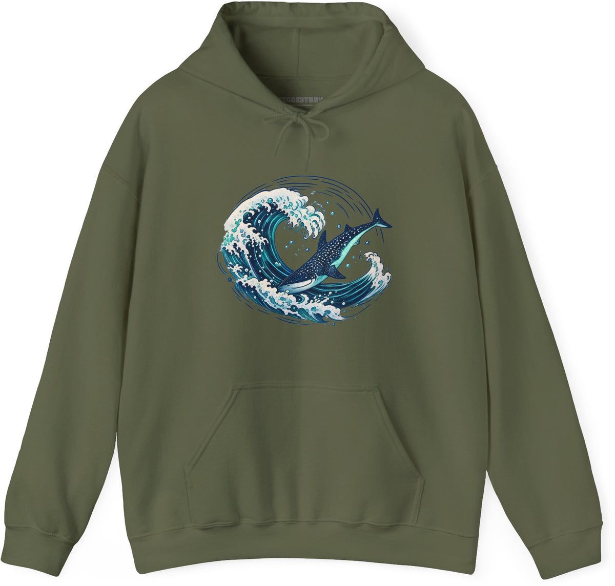 Oceans Splash - Pullover Hoodie in Military Green, front view