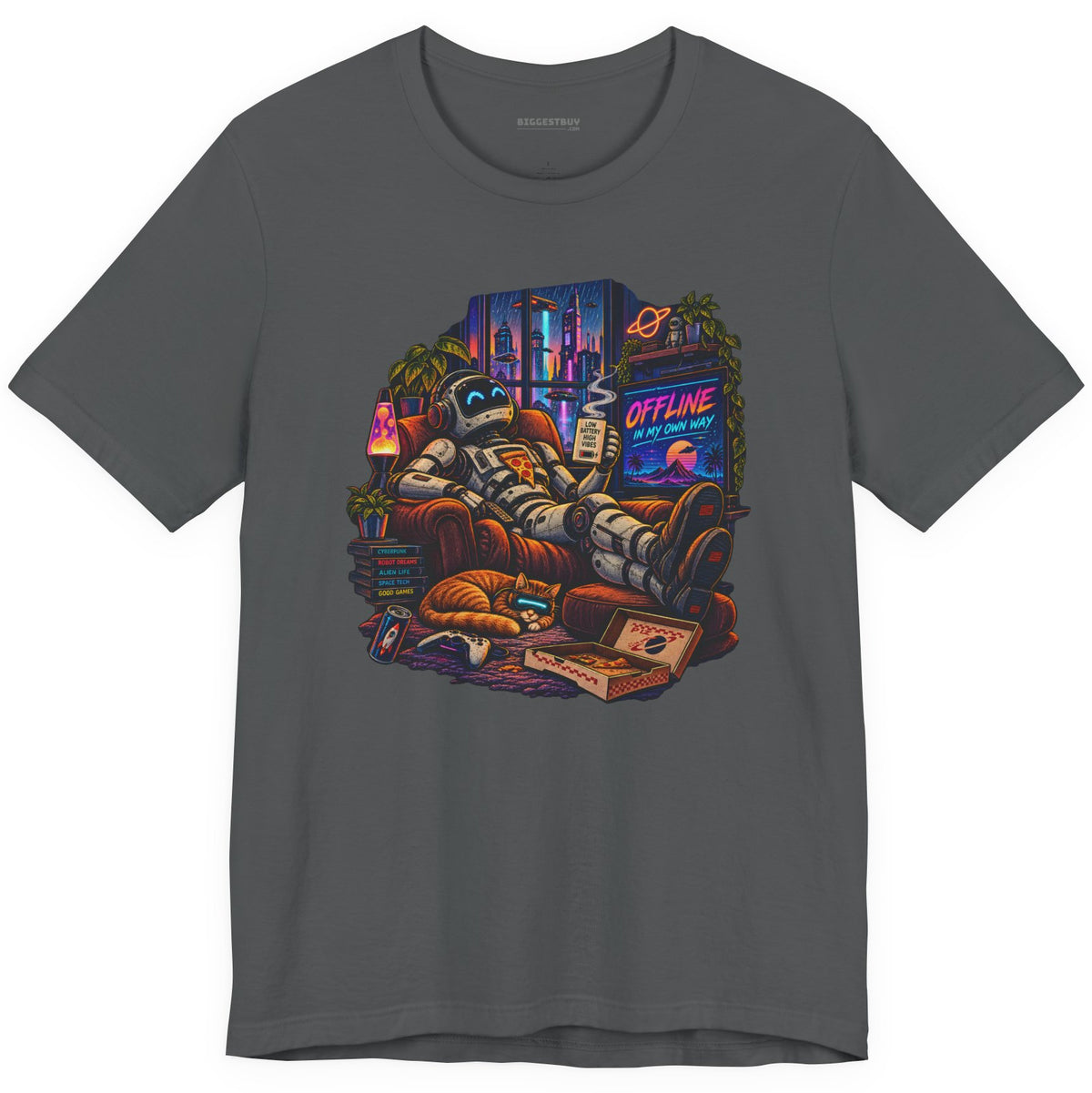 Offline Orbit - Classic Jersey Tee in Asphalt, front view