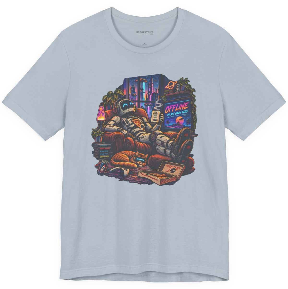 Offline Orbit - Classic Jersey Tee in Light Blue, front view