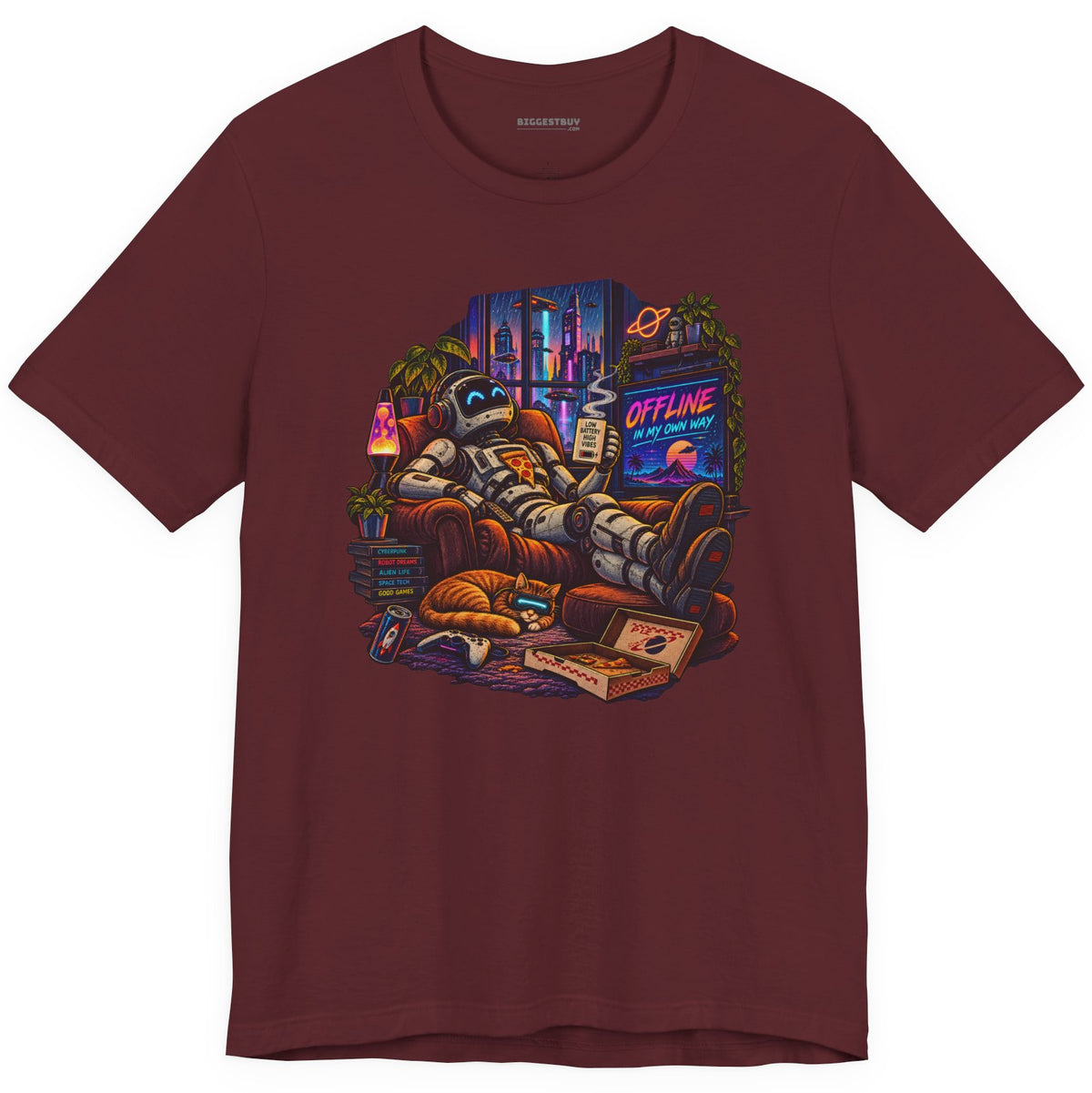 Offline Orbit - Classic Jersey Tee in Maroon, front view