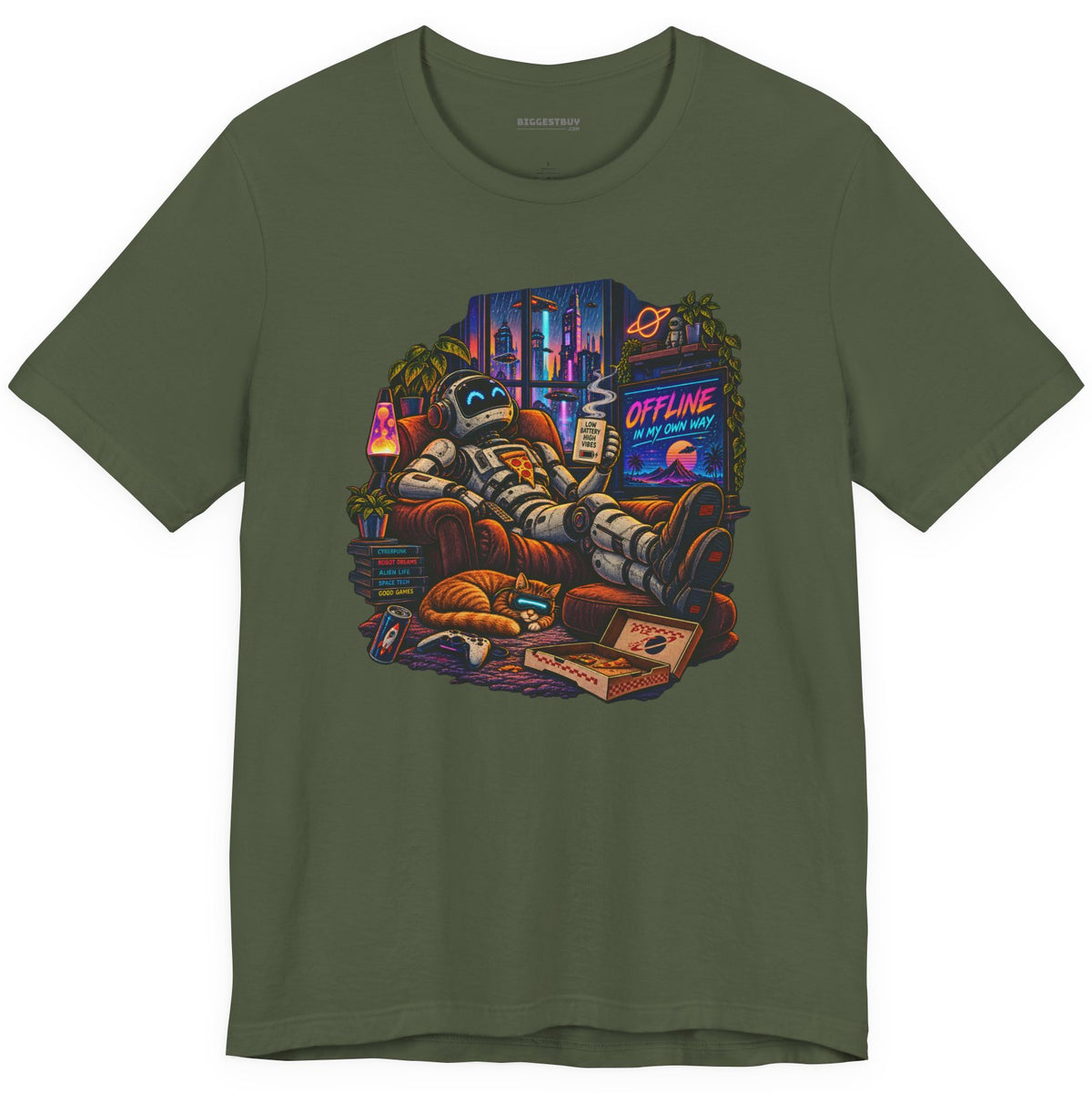 Offline Orbit - Classic Jersey Tee in Military Green, front view
