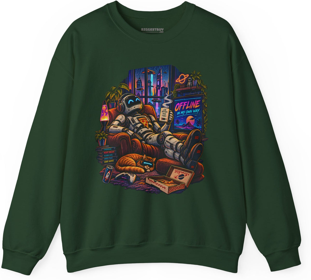Offline Orbit - Crewneck Sweatshirt in Forest Green, front view