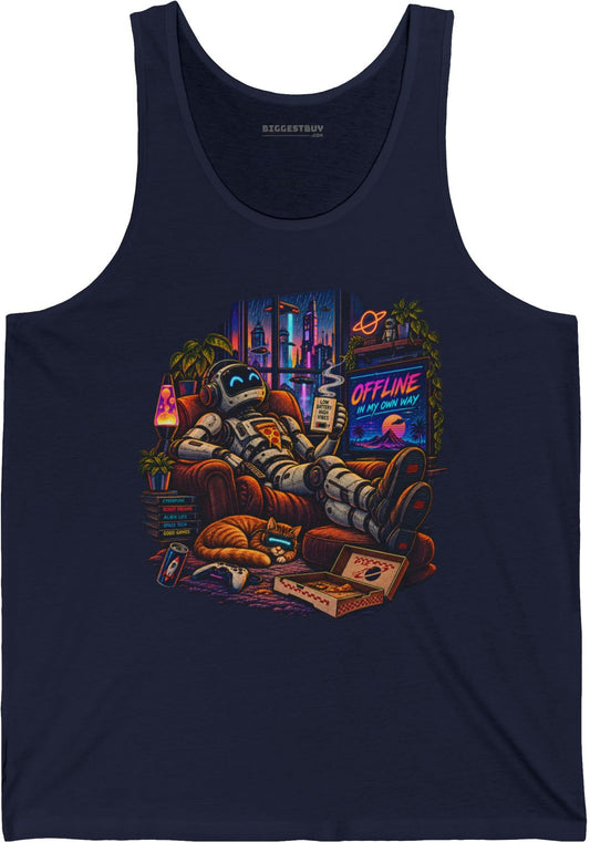 Offline Orbit - Jersey Tank Top in Navy, front view