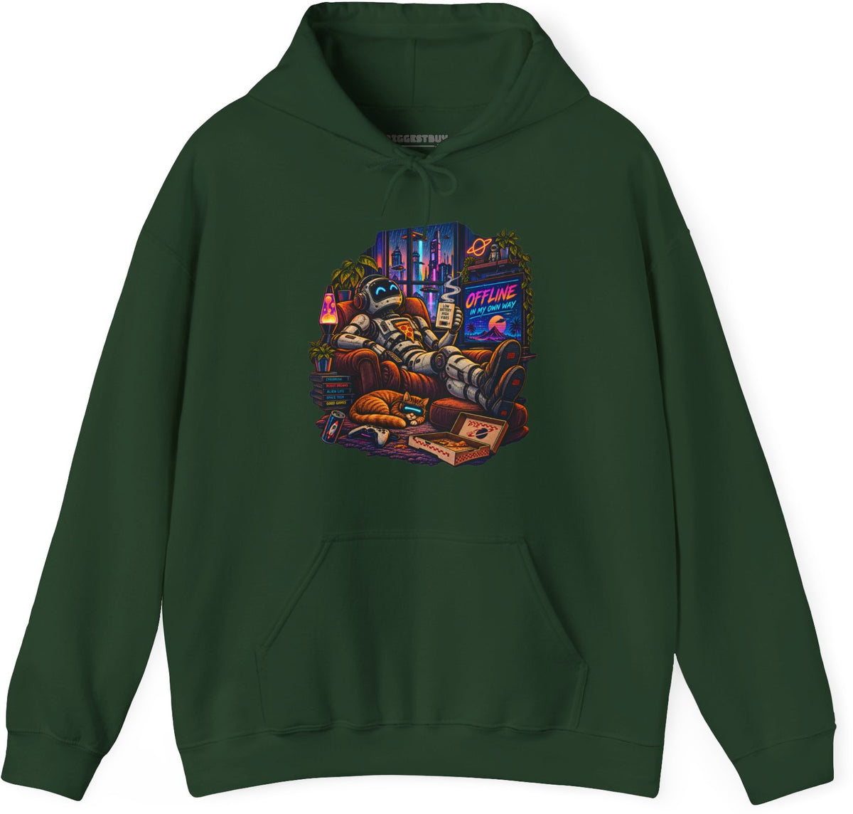 Offline Orbit - Pullover Hoodie in Forest Green, front view