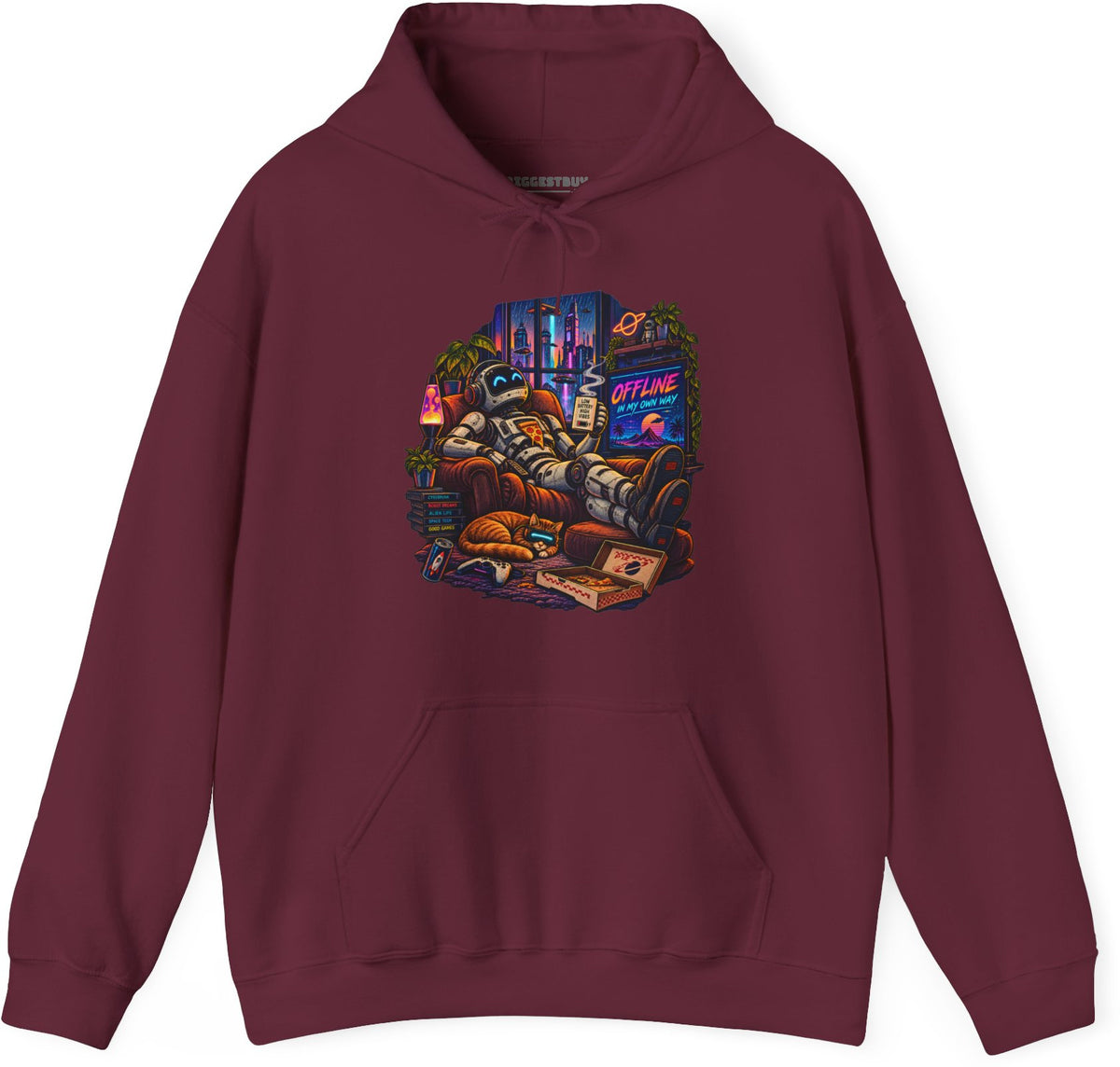 Offline Orbit - Pullover Hoodie in Maroon, front view