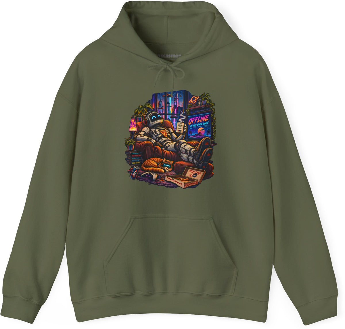 Offline Orbit - Pullover Hoodie in Military Green, front view