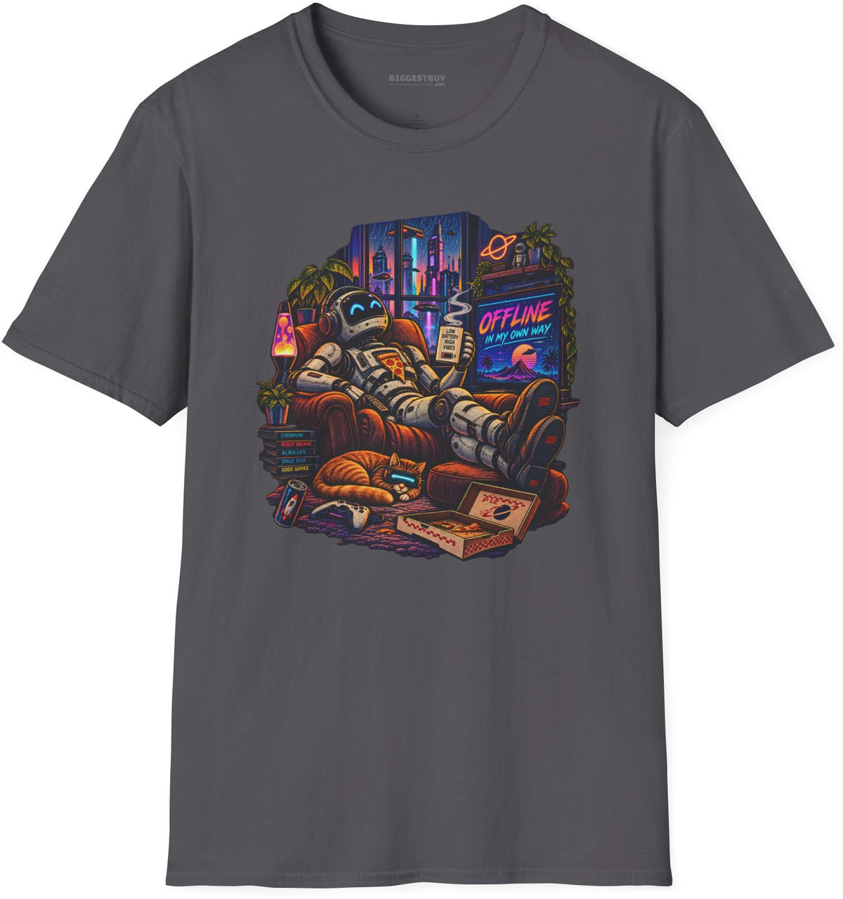 Offline Orbit - Softstyle T-Shirt in Charcoal, front view