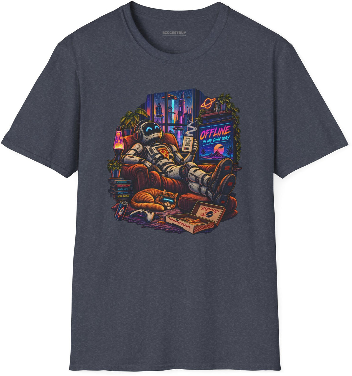 Offline Orbit - Softstyle T-Shirt in Heather Navy, front view