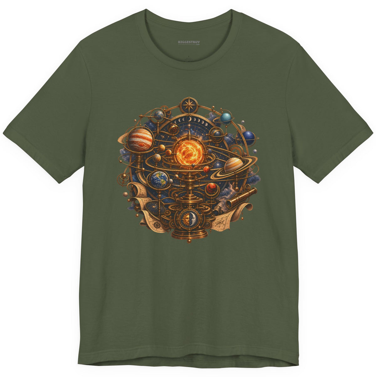 Orbital Opulence - Classic Jersey Tee in Military Green, front view