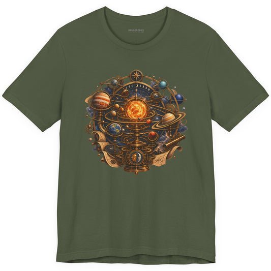 Orbital Opulence - Classic Jersey Tee in Military Green, front view