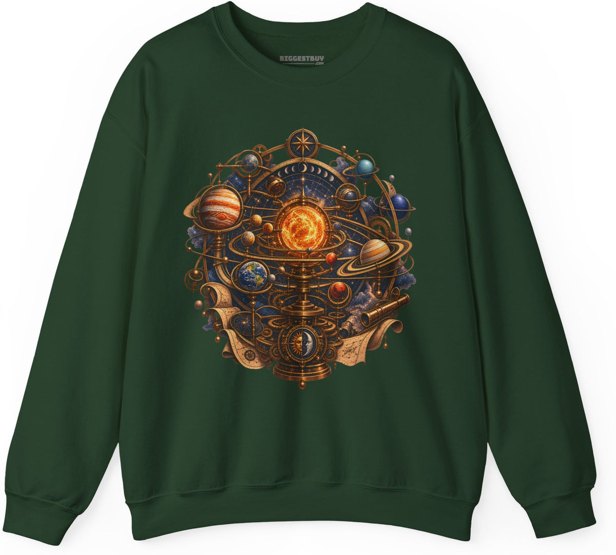 Orbital Opulence - Crewneck Sweatshirt in Forest Green, front view