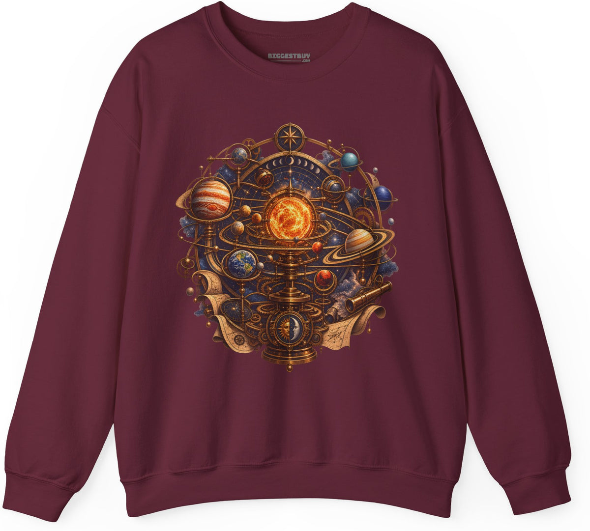 Orbital Opulence - Crewneck Sweatshirt in Maroon, front view