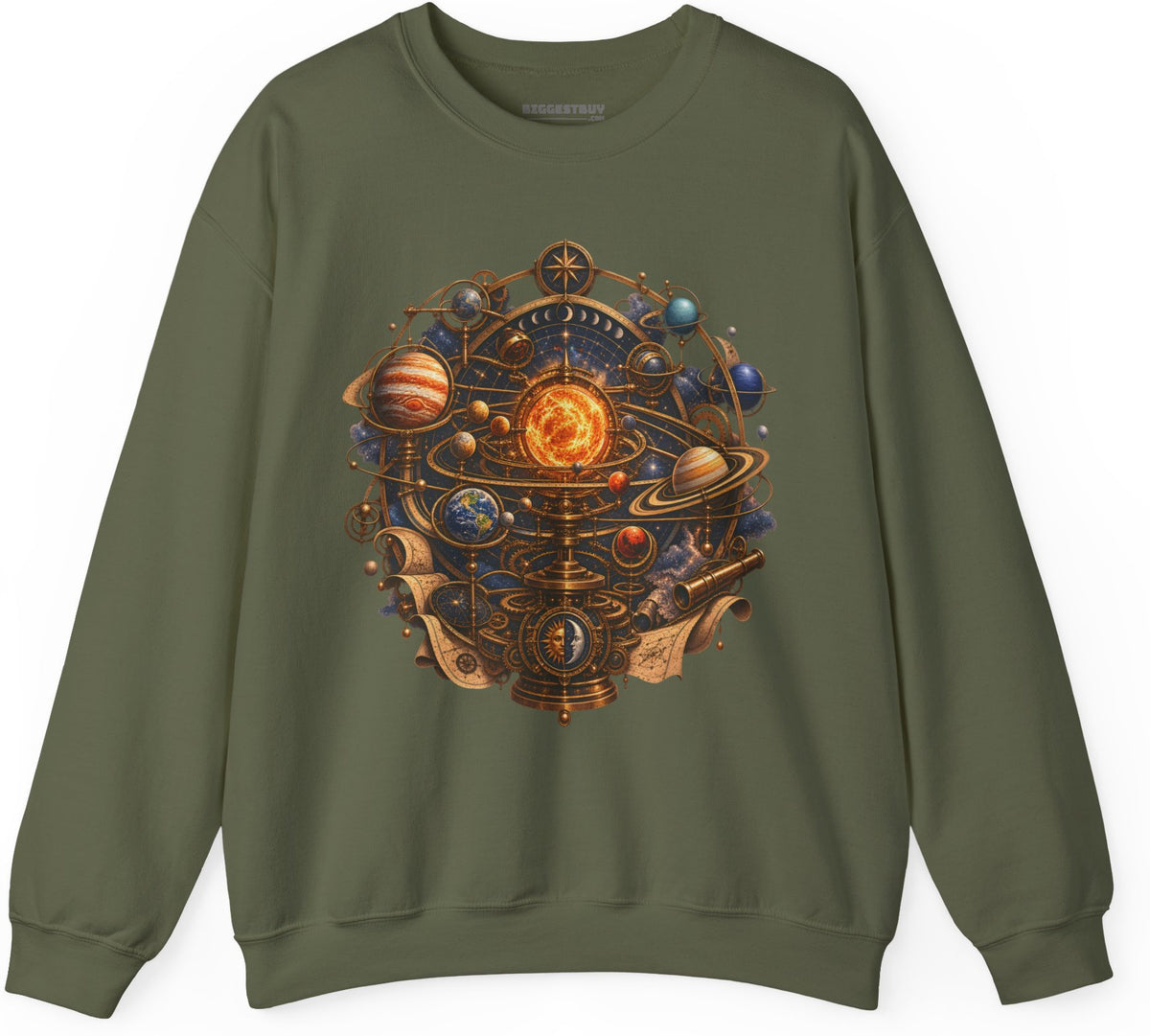 Orbital Opulence - Crewneck Sweatshirt in Military Green, front view
