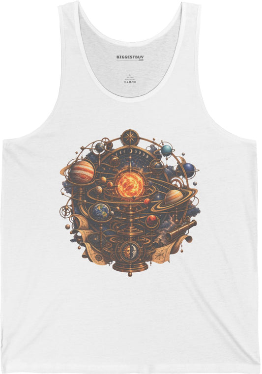 Orbital Opulence - Jersey Tank Top in White, front view