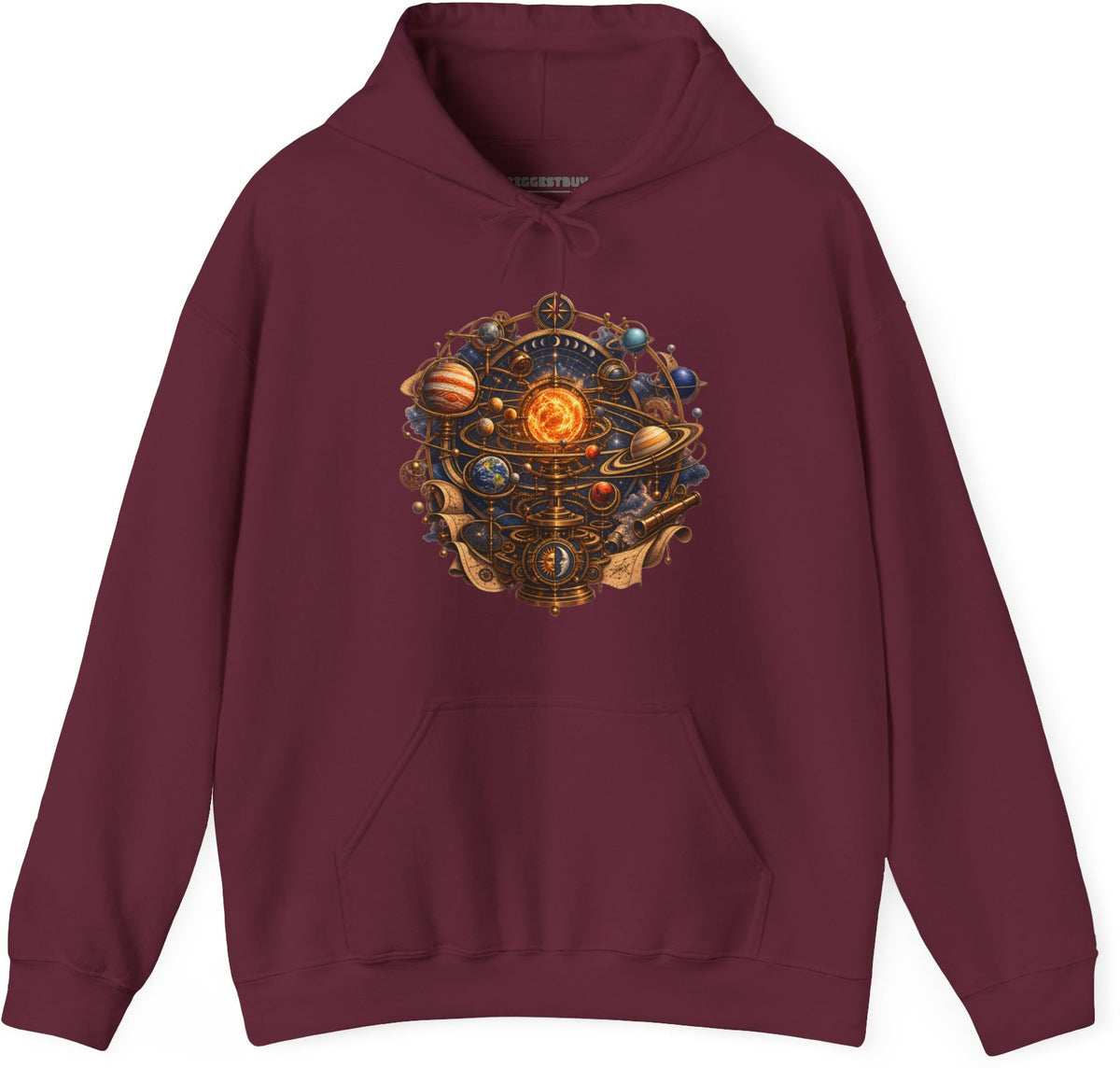 Orbital Opulence - Pullover Hoodie in Maroon, front view