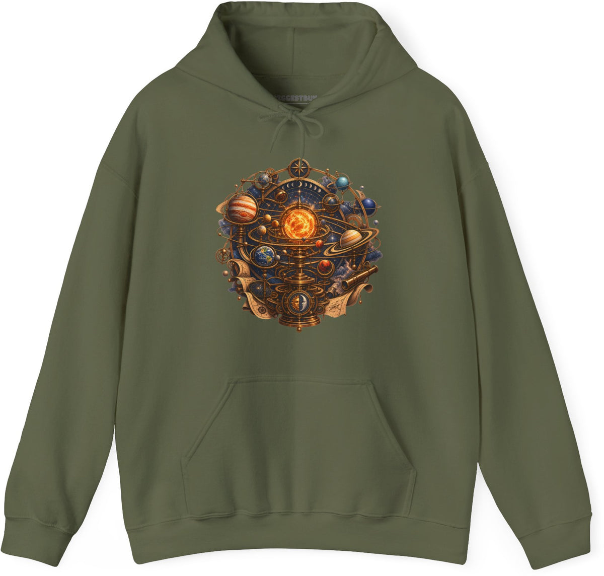 Orbital Opulence - Pullover Hoodie in Military Green, front view