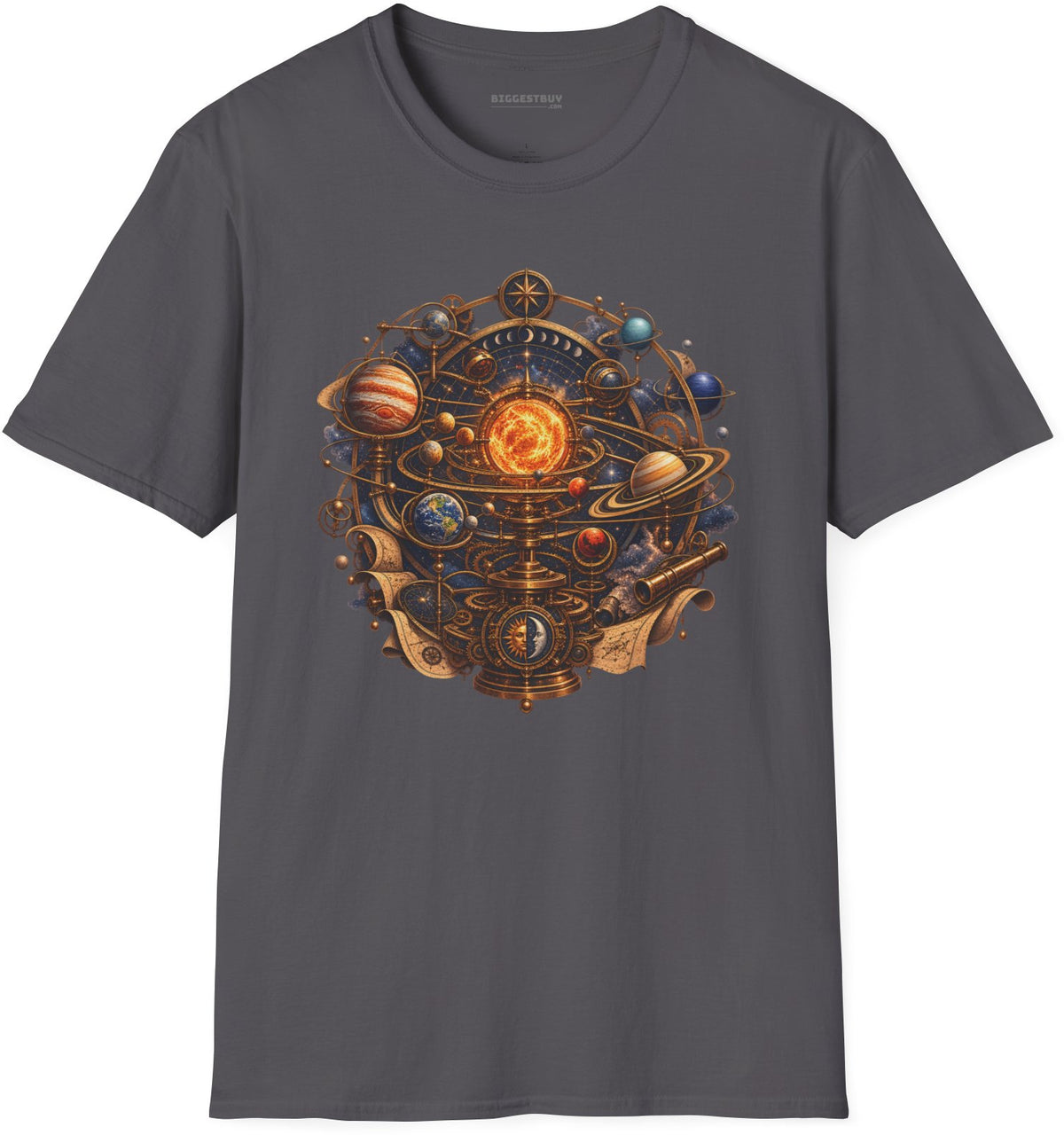 Orbital Opulence - Softstyle T-Shirt in Charcoal, front view