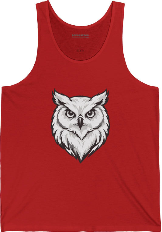 Owl Watch - Jersey Tank Top in Red, front view