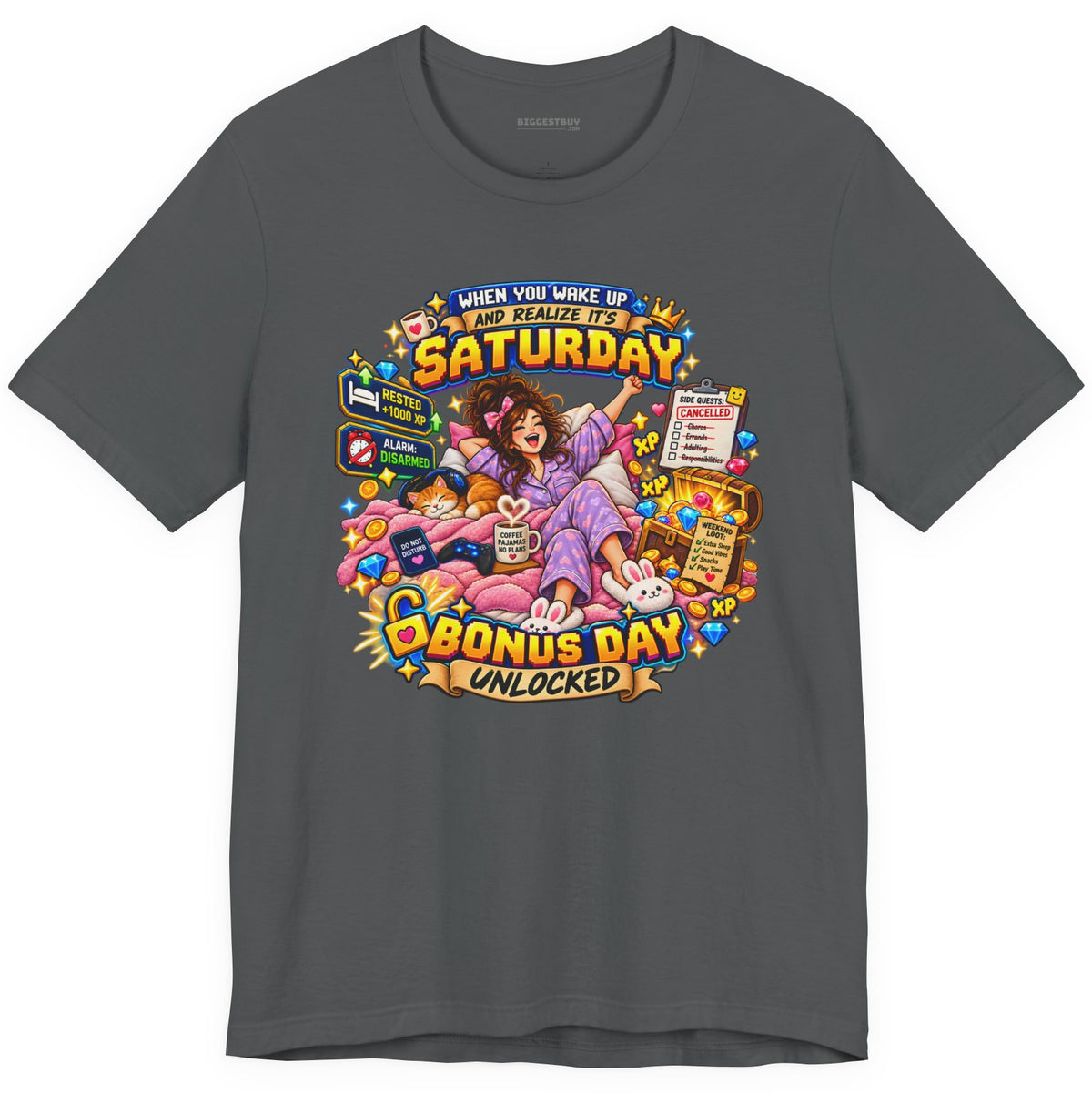 Pajama Party - Classic Jersey Tee in Asphalt, front view