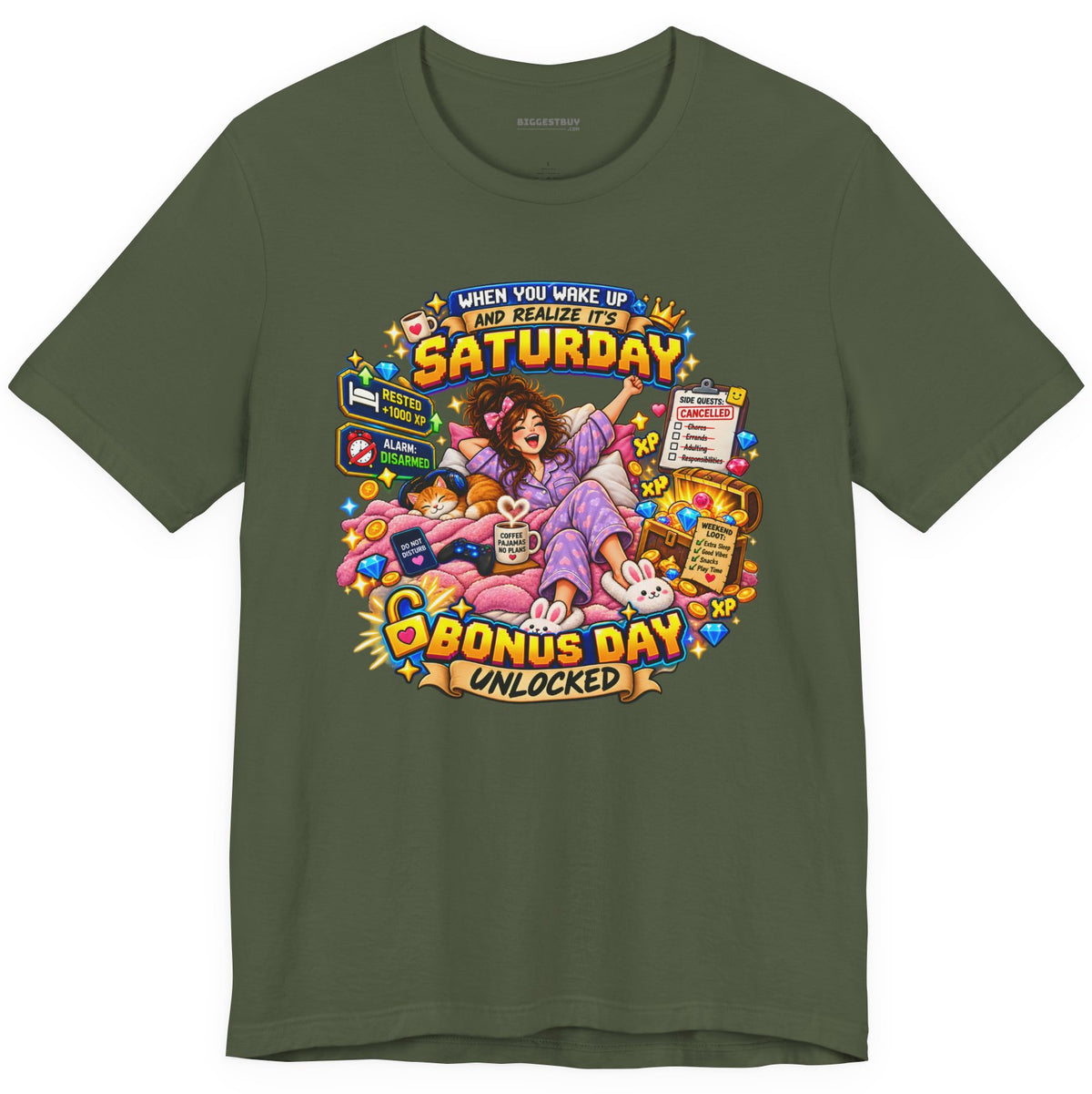 Pajama Party - Classic Jersey Tee in Military Green, front view