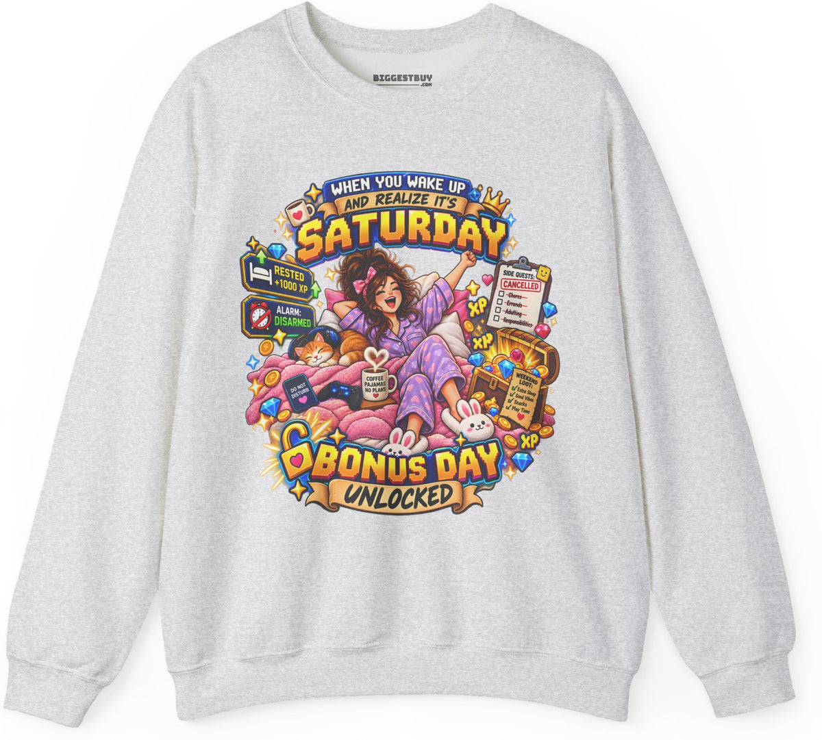 Pajama Party - Crewneck Sweatshirt in Ash, front view