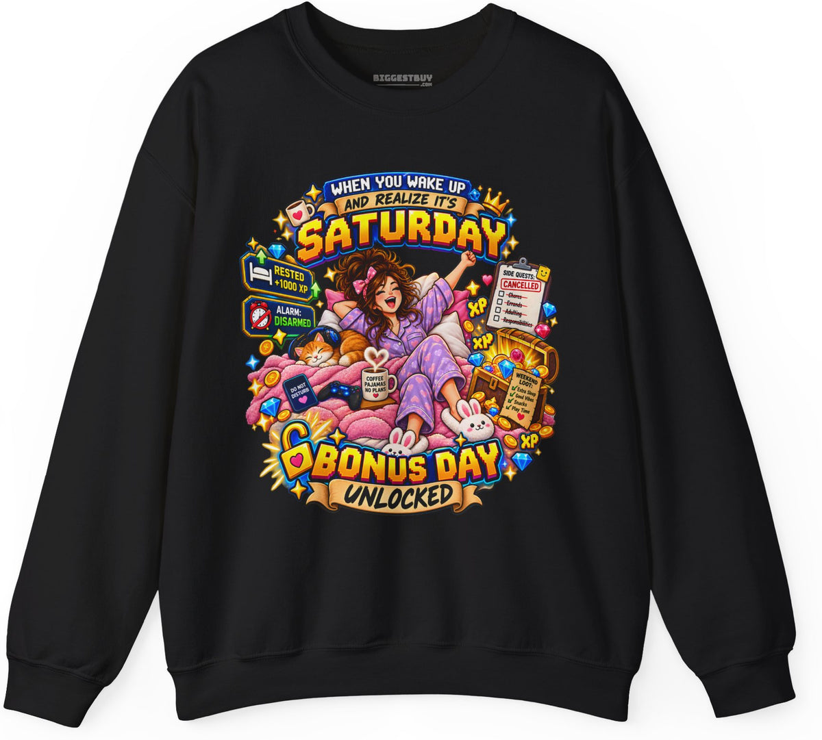 Pajama Party - Crewneck Sweatshirt in Black, front view