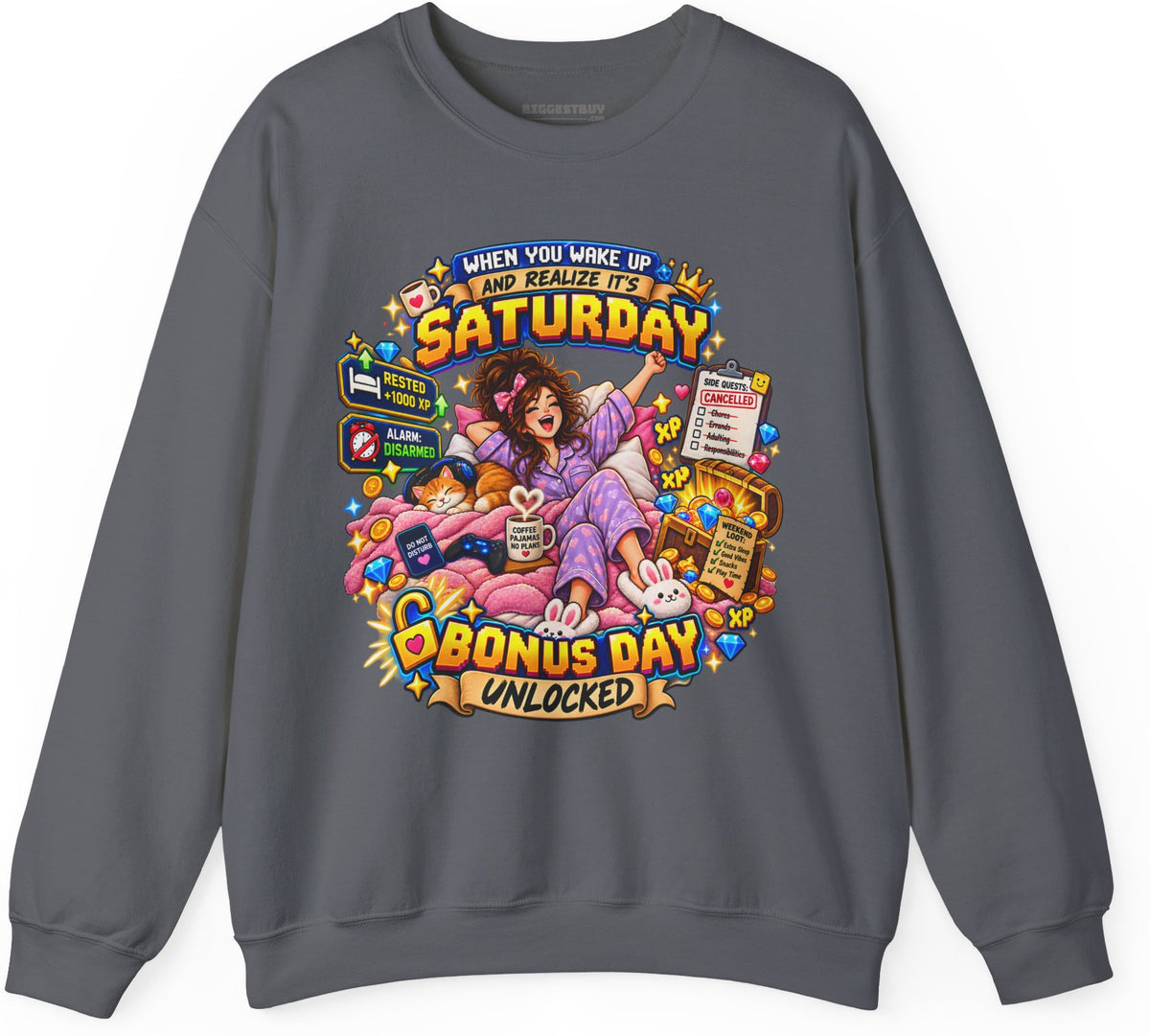 Pajama Party - Crewneck Sweatshirt in Charcoal, front view