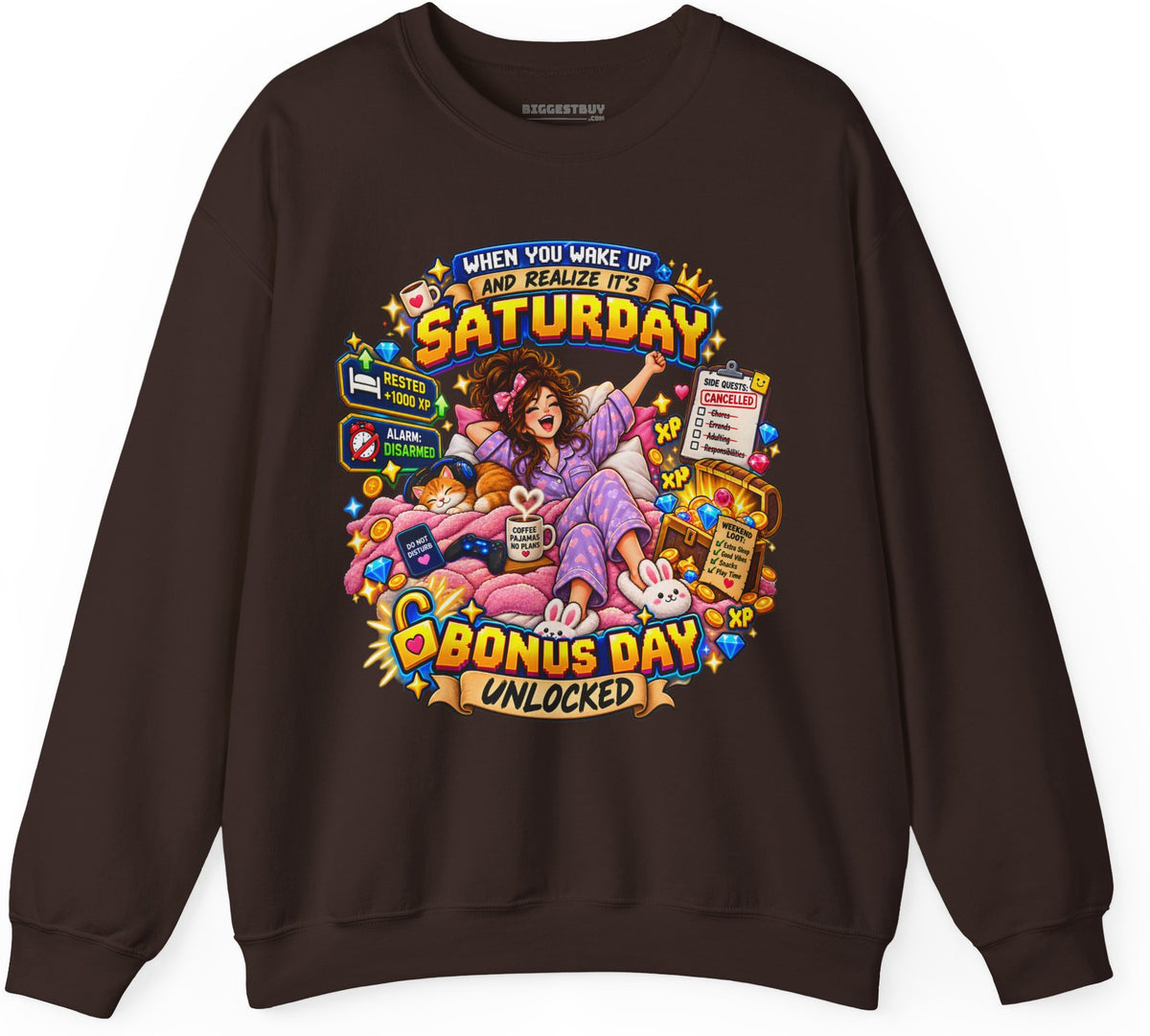 Pajama Party - Crewneck Sweatshirt in Dark Chocolate, front view