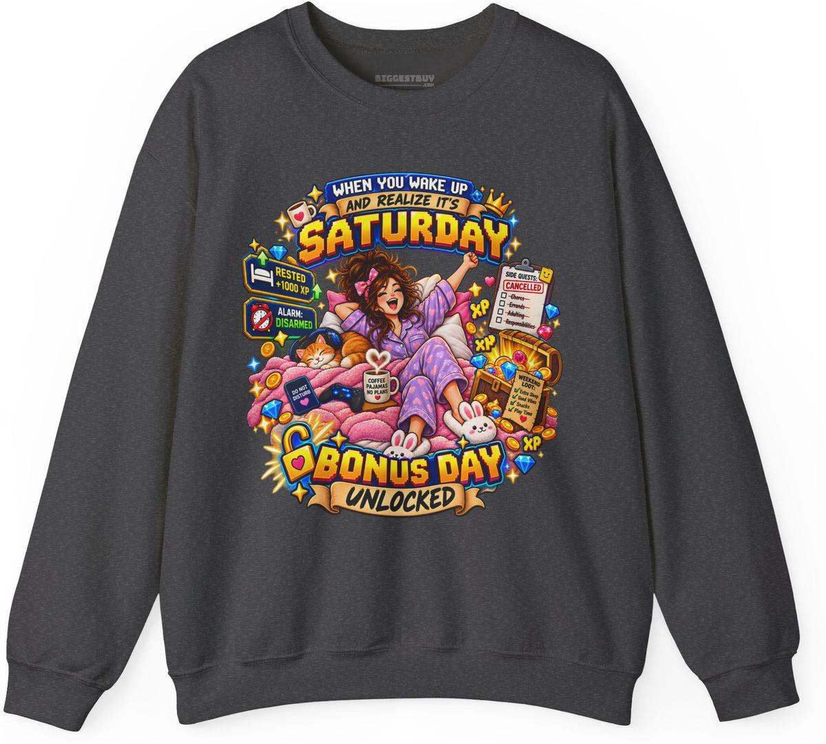Pajama Party - Crewneck Sweatshirt in Dark Heather, front view