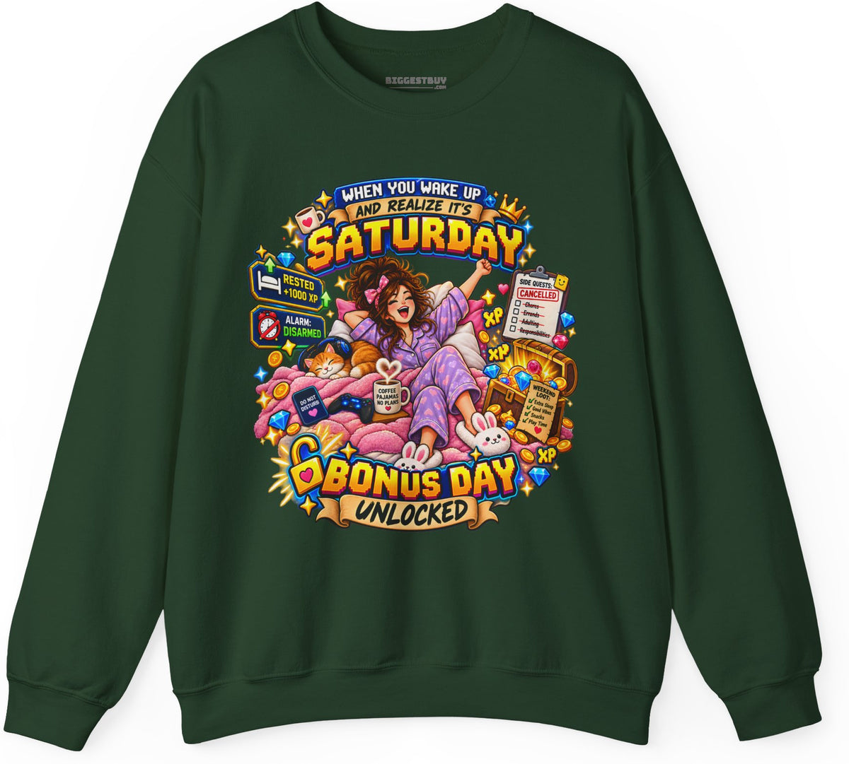 Pajama Party - Crewneck Sweatshirt in Forest Green, front view