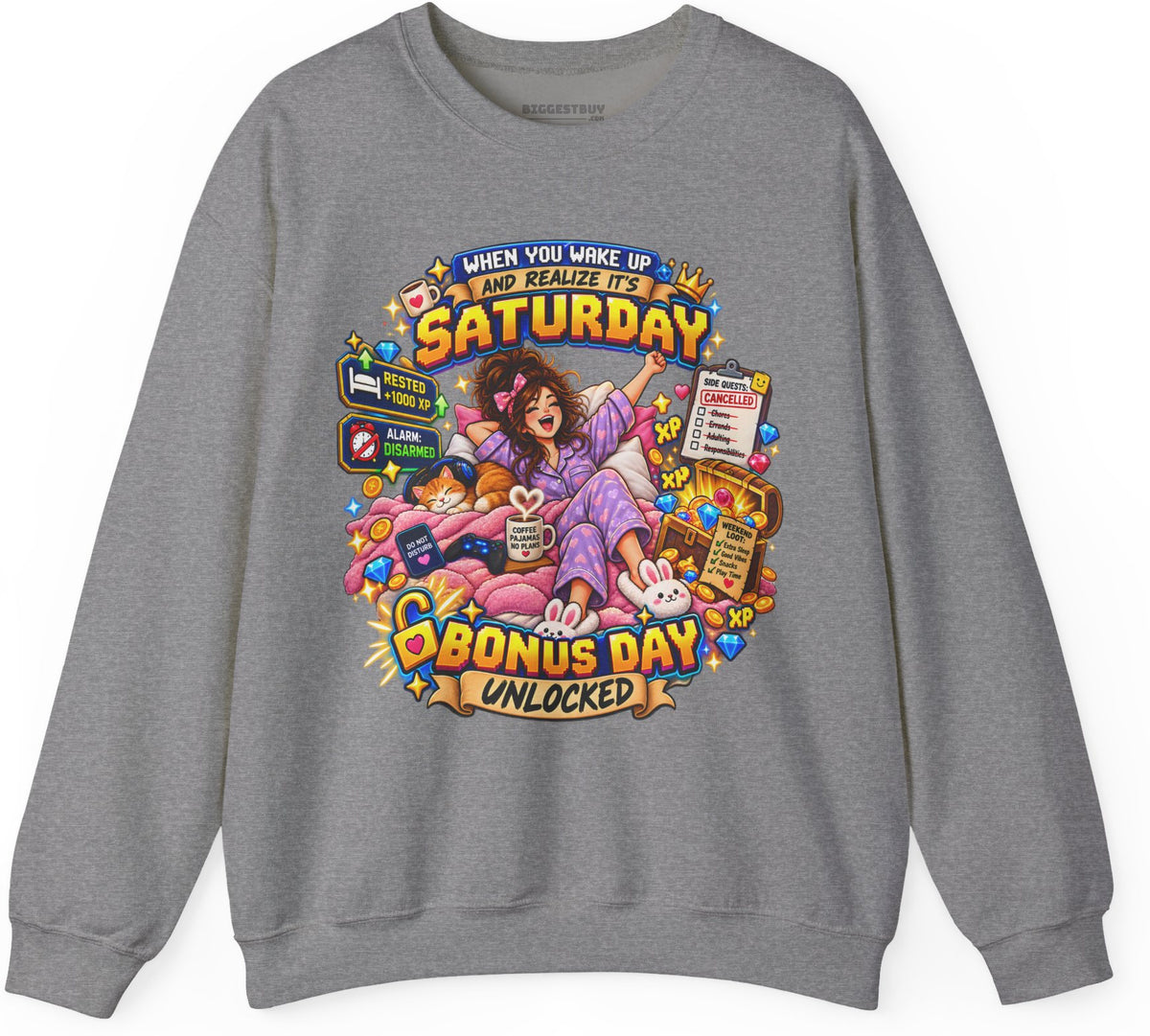 Pajama Party - Crewneck Sweatshirt in Graphite Heather, front view