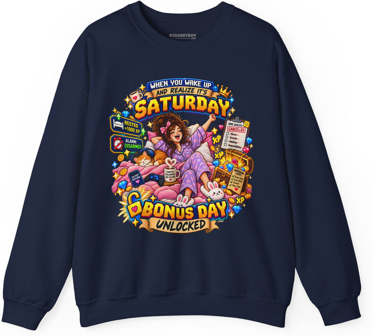 Pajama Party - Crewneck Sweatshirt in Navy, front view