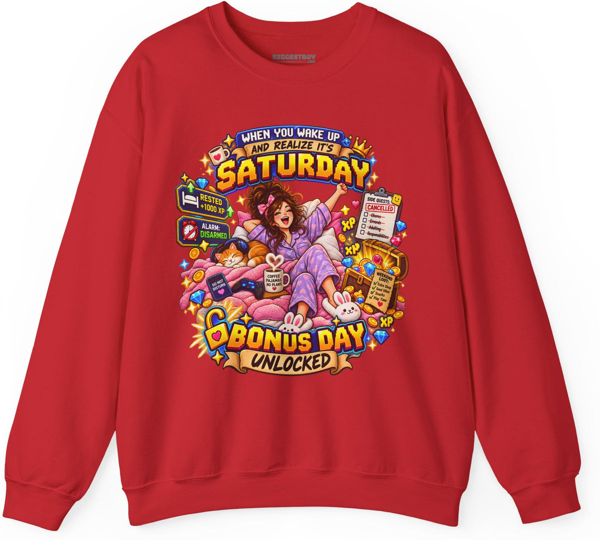 Pajama Party - Crewneck Sweatshirt in Red, front view