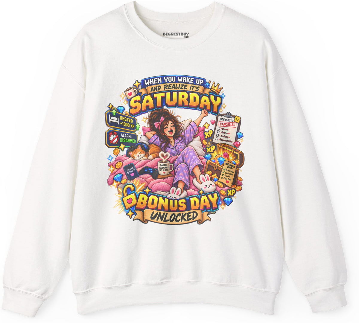 Pajama Party - Crewneck Sweatshirt in White, front view