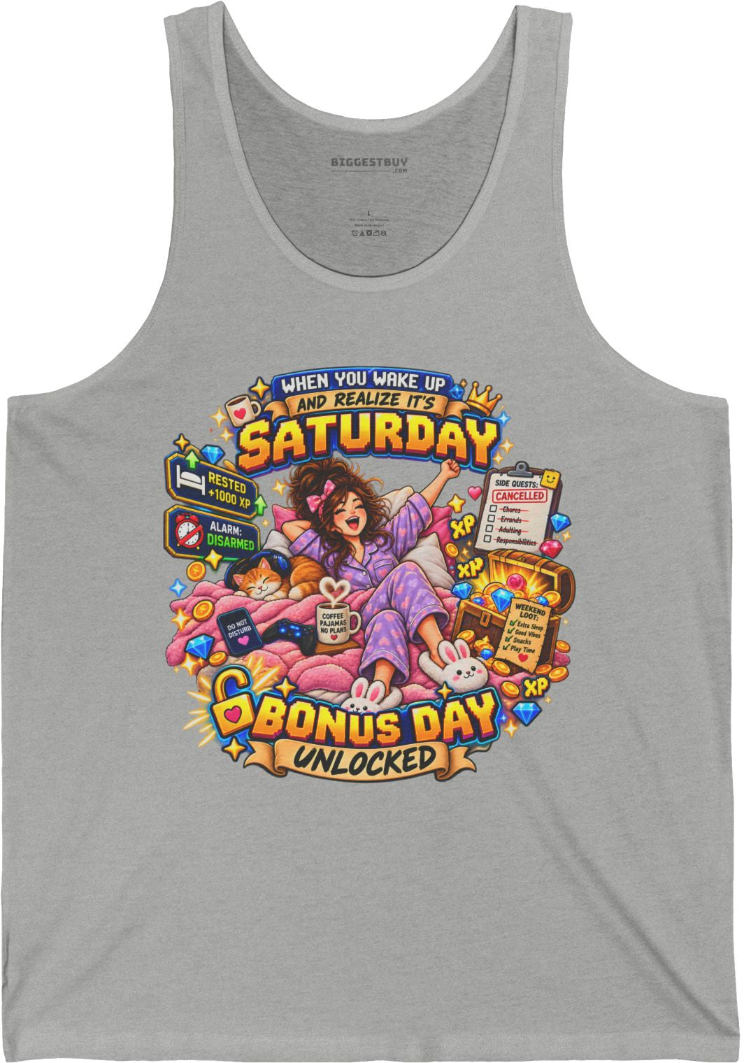 Pajama Party - Jersey Tank Top in Athletic Heather, front view
