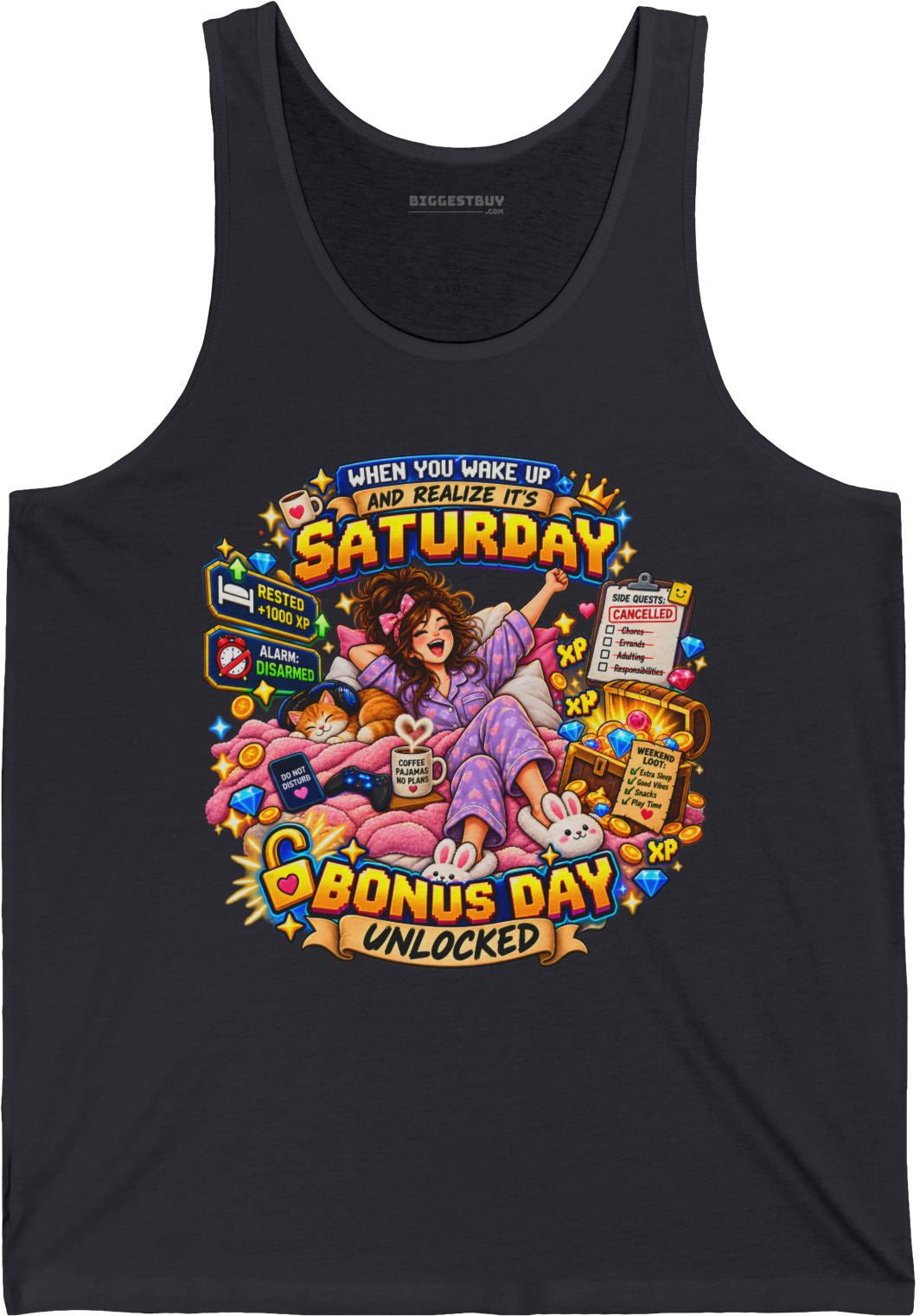 Pajama Party - Jersey Tank Top in Dark Grey, front view