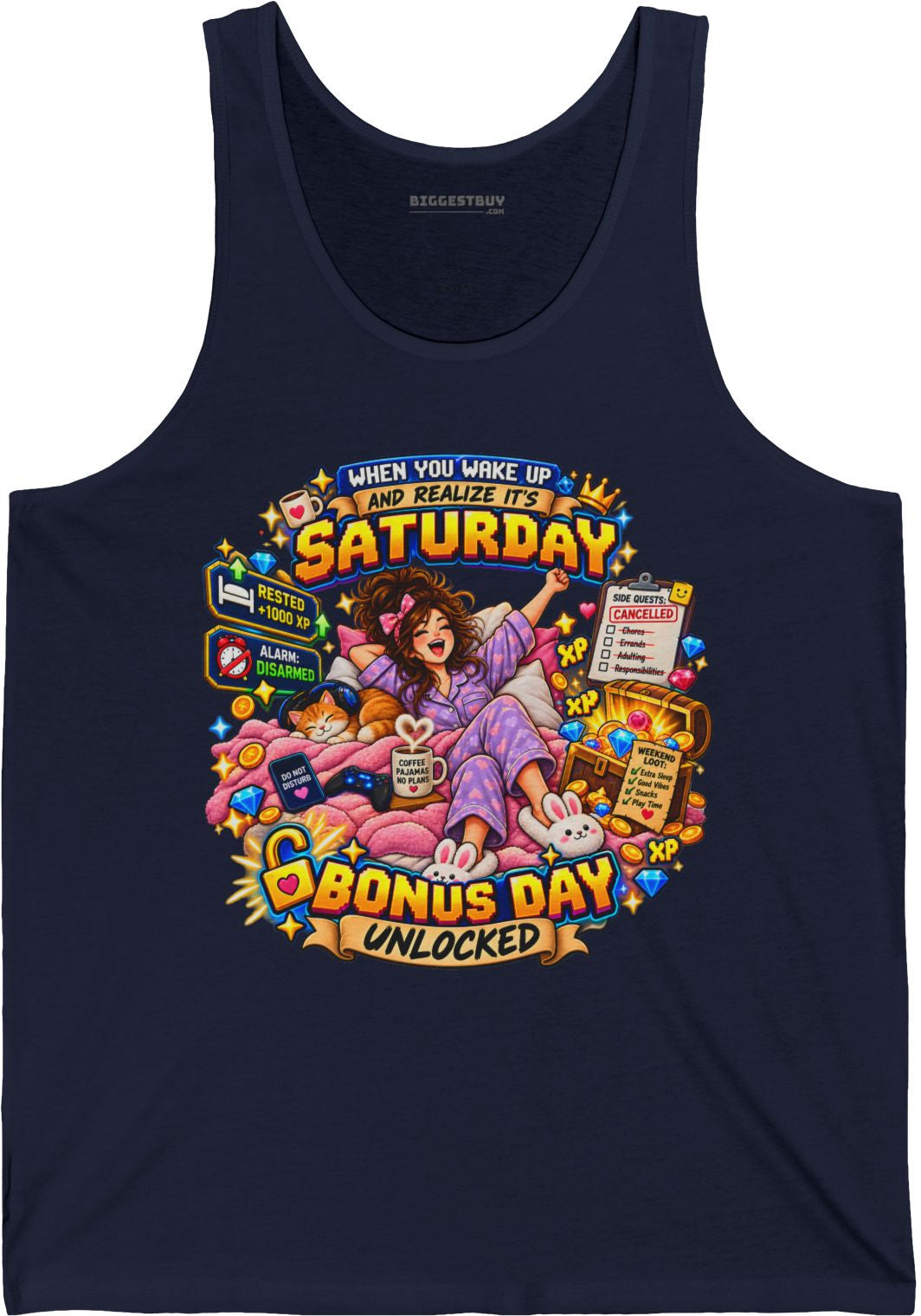 Pajama Party - Jersey Tank Top in Navy, front view
