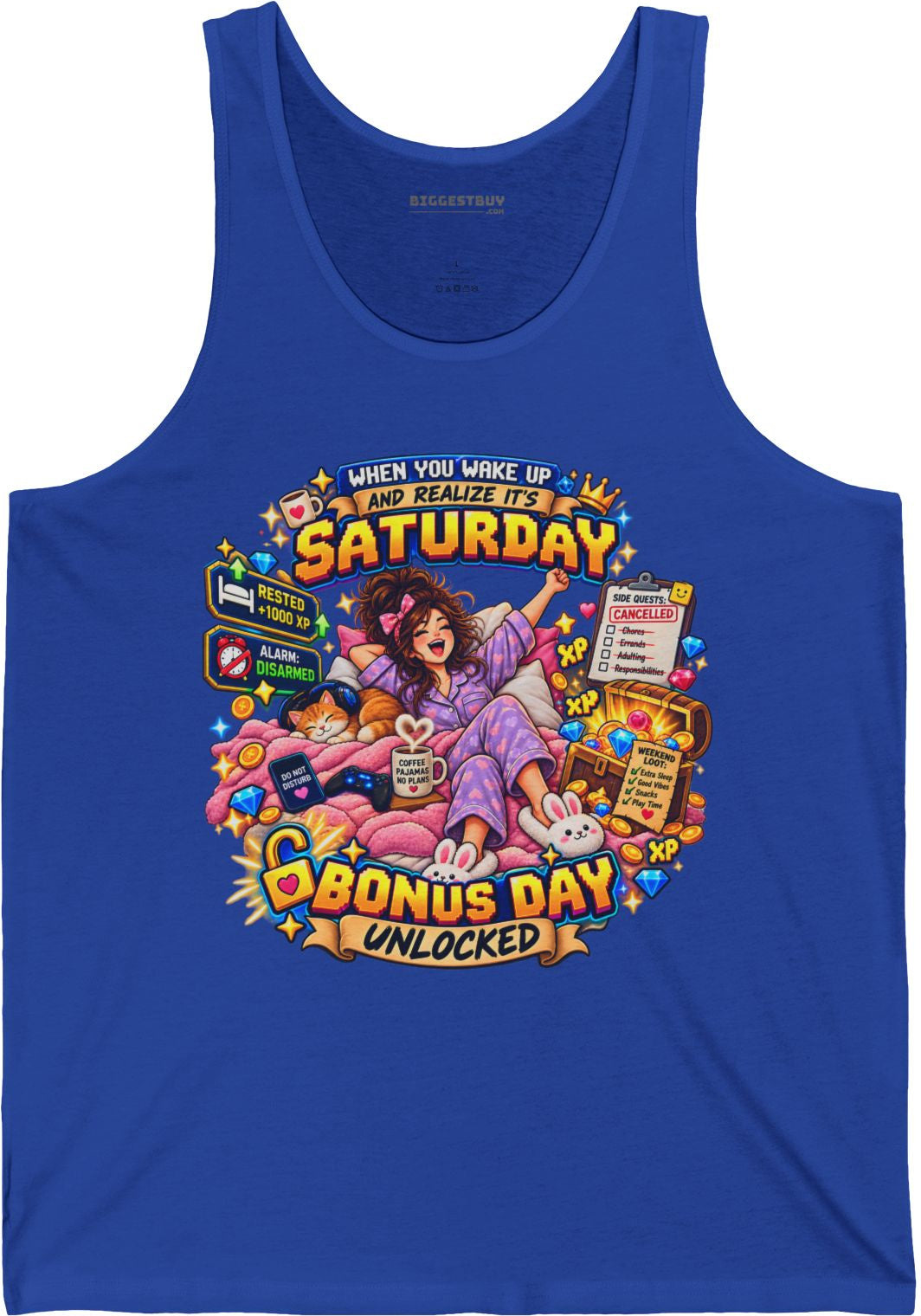 Pajama Party - Jersey Tank Top in True Royal, front view