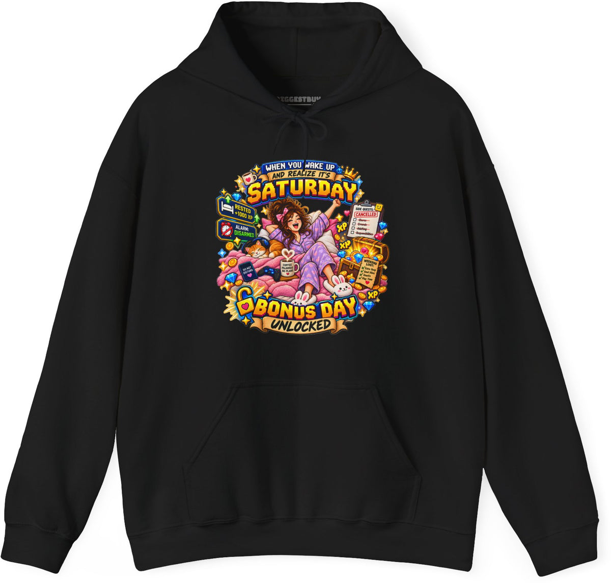 Pajama Party - Pullover Hoodie in Black, front view