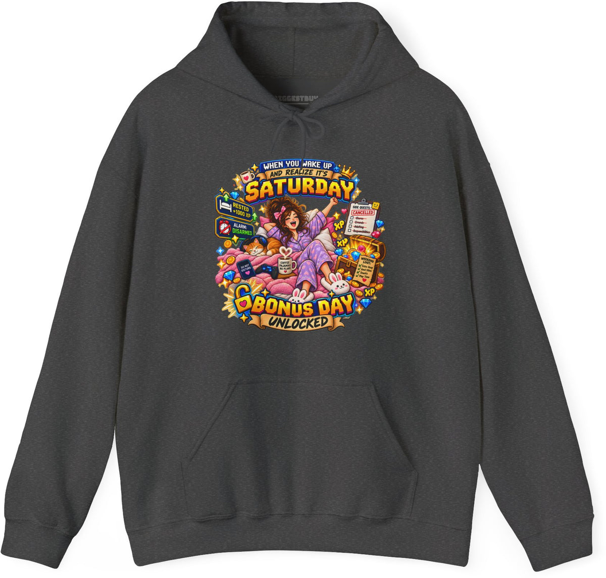 Pajama Party - Pullover Hoodie in Dark Heather, front view